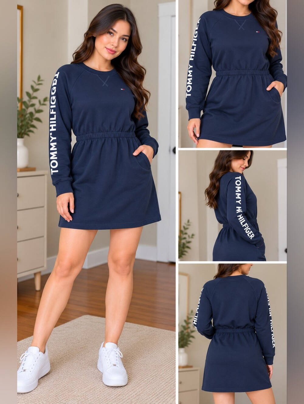 Tommy Hilfiger Long Sleeve Logo Sweatshirt Dress Blue size Medium